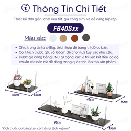 Thumbnail Kệ Sách Gỗ Treo Tường Trang Trí Decor FB40 FIVO Không Cần Khoan,Tặng Kèm Đinh Và Móc Treo Inox, Dễ Dàng Gắn Lên Tường 3