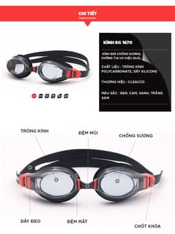 Thumbnail Kính Bơi KIếng Bơi Chính Hãng Chống Sương Chống UV Đệm Mắt Cao Su Dây Đeo Êm Ái Cleacco SG1670 Boro Sport 1