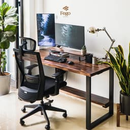 Thumbnail Bàn làm việc gỗ tự nhiên chân sắt hộp FEGO kết hợp ngăn kệ đa năng 1