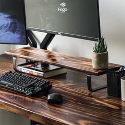 Thumbnail Bàn làm việc gỗ tự nhiên chân sắt hộp FEGO kết hợp ngăn kệ đa năng 4