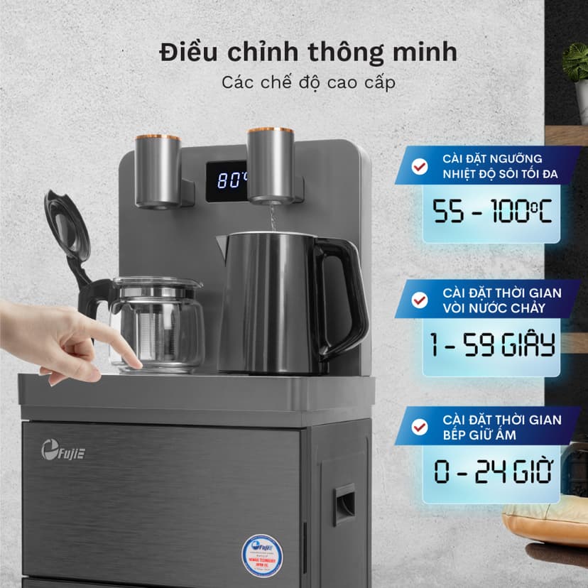 Ảnh Cây nước nóng lạnh bàn trà FUJIE TBH1332E Điều khiển máy từ xa - Cài nhiệt độ sôi từ 50 đến 100 độ C 2