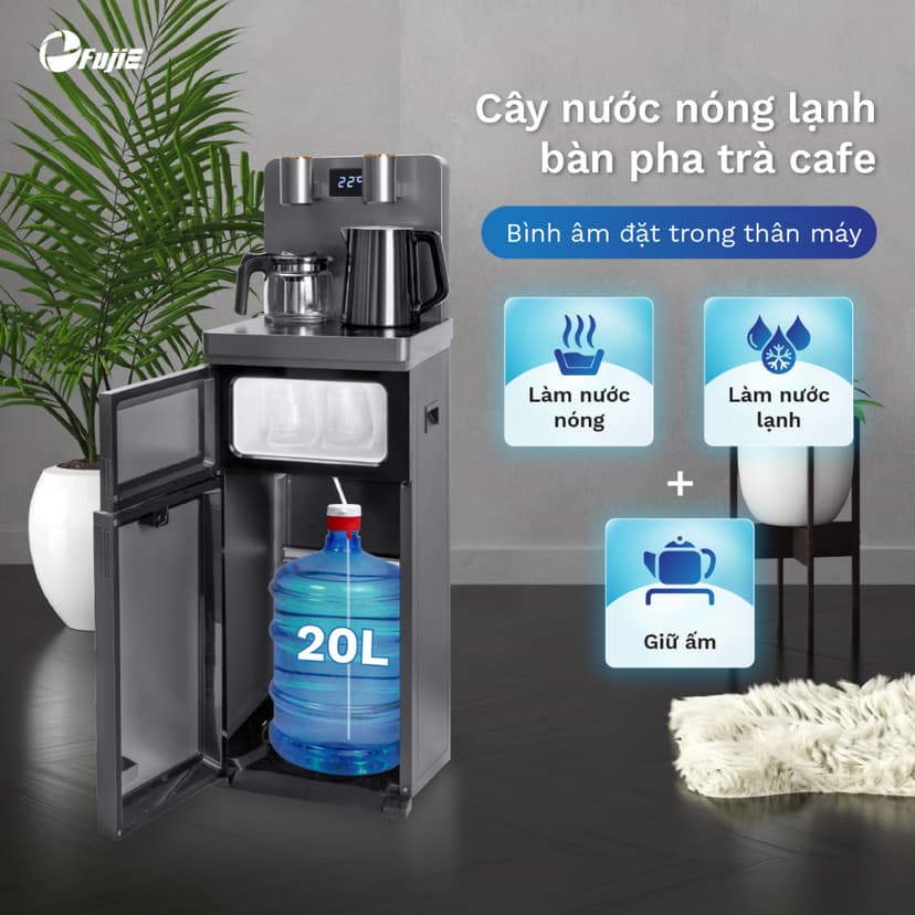 Ảnh Cây nước nóng lạnh bàn trà FUJIE TBH1332E Điều khiển máy từ xa - Cài nhiệt độ sôi từ 50 đến 100 độ C 4