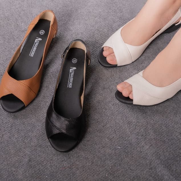 Ảnh Giày da bò nữ LUNASHOES 22504 đế xuồng 3p hở mũi êm chân sang chảnh mua tặng mẹ 4