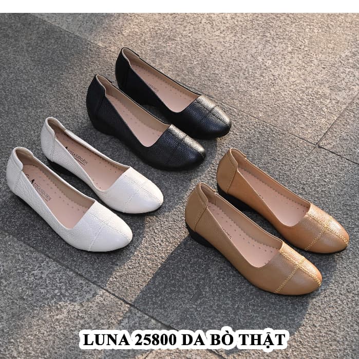 Ảnh Giày trung niên nữ da bò thật LUNASHOES 2303 đế xuồng cao 5p mũi tròn mềm êm chân 4