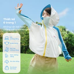 Thumbnail Áo chống nắng cho bé siêu mỏng Shukiku Nhật Bản, chống UV UPF 50+, có mũ, che tay và cằm 4