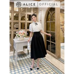 Thumbnail Set Áo Sơ Mi Chân Váy Dài ALICE Đồ Công Sở Tay Phồng Xếp Ly Ngực Kèm Chân Váy Cạp Cao Xòe S296 2