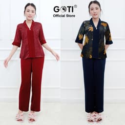 Thumbnail Đồ Bộ Trung Niên GOTI Mặc Nhà Nữ Sang Trọng Chất Gấm Cao Cấp Cổ Chui Tay Lững Có Túi Pijama Lụa Cho Mẹ 3359 3360 4