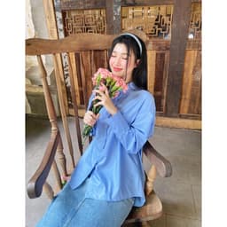 Thumbnail Áo sơ mi oversized MONO TALK (xanh da trời) vải poplin hạn chế nhăn, mềm mát T10001FT 3
