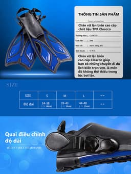 Thumbnail Chân Vịt Bơi Lặn Biển Bảo Hành 12 Tháng Chân Vịt Lặn Người Lớn Chất Liệu TPR Có Thể Điều Chỉnh Dây Cleacco CV Boro Sport 3