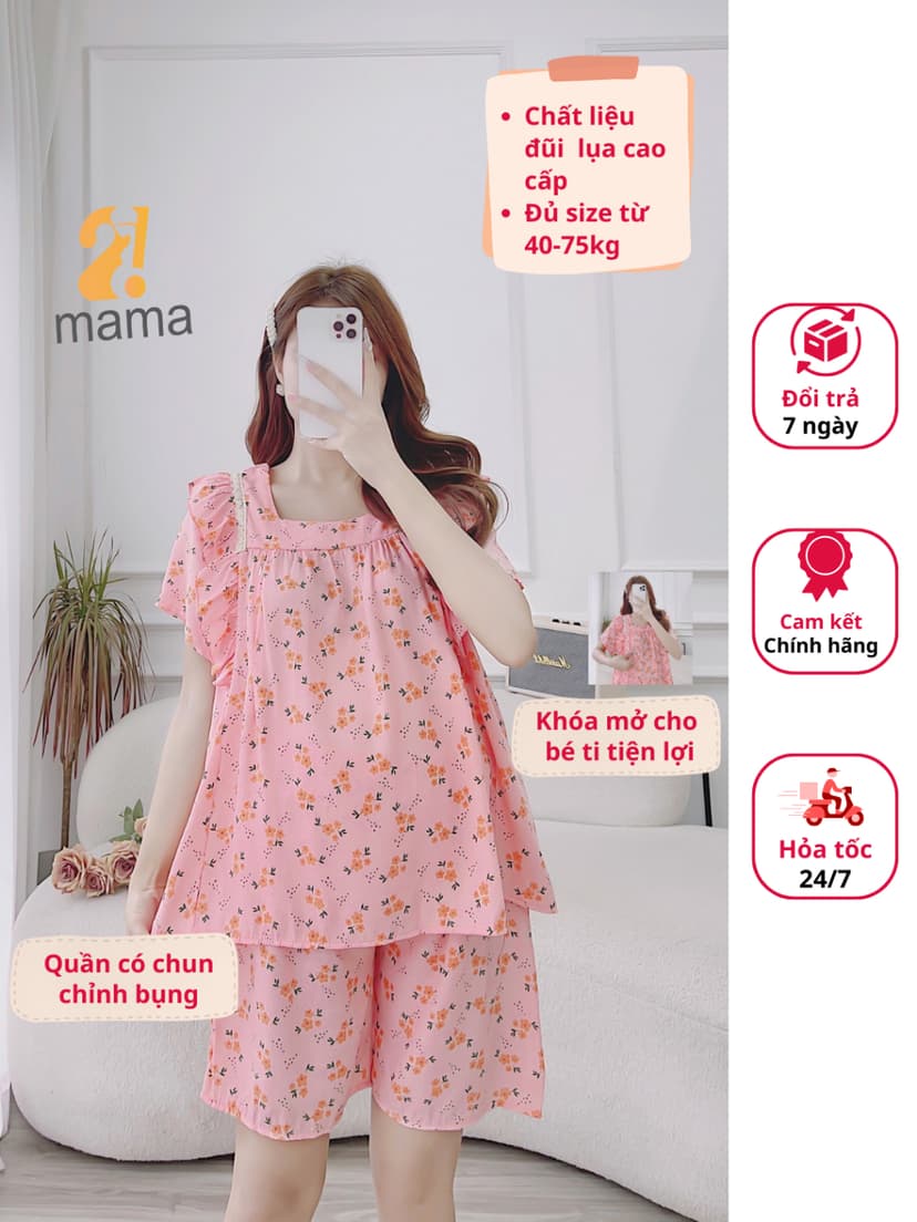 Ảnh Đồ Bộ Bầu Và Sau Sinh 2mama Nhiều Màu Hoa Nhí Siêu Mát Mềm Mại, Dễ Thương Đủ Size 40-75kg 1