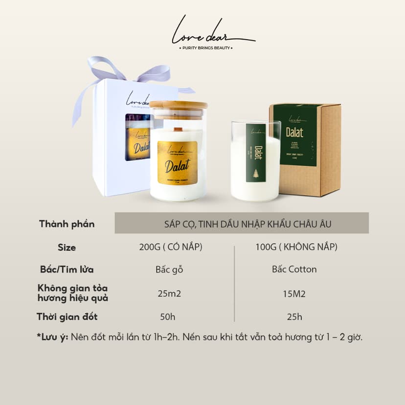Ảnh Nến Thơm Phòng Cao Cấp LoveDear Dalat Từ Tinh Dầu Thiên Nhiên và Sáp Cọ - Trang Trí Decor 100g & 200g 2