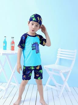 Thumbnail Đồ Bơi Trẻ Em Tặng Kèm Nón Bơi Vải Bộ Đồ Bơi Cho Bé Cao Từ 85cm Đến 125cm Khủng Long Xanh Cleacco DBTE BORO SPORT 1
