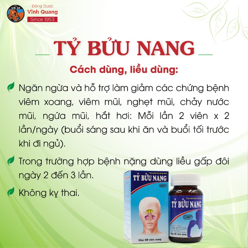 Ảnh Tỷ Bửu Nang VĨNH QUANG - Viêm xoang, Viêm mũi dị ứng, Nghẹt mũi, Chảy nước mũi - Hộp 60 viên 2