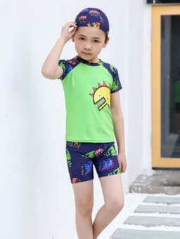 Thumbnail Đồ Bơi Trẻ Em Tặng Kèm Nón Bơi Vải Bộ Đồ Bơi Cho Bé Cao Từ 85cm Đến 125cm Khủng Long Xanh Lá Cleacco DBTE BORO SPORT 2