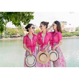 Thumbnail Đầm hoa SEFA kèm áo khoác chất liệu lụa tơ cao cấp, đầm đi biển đầm voan hoa áo sơ mi cổ đức khoác 1