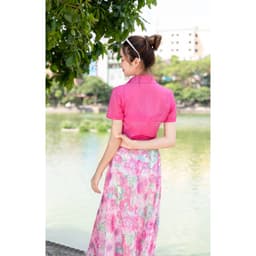Thumbnail Áo sơ mi buộc vạt cổ đức mỏng dạng khoác ngoài chất liệu tơ bảng màu xinh có túi ngực dễ phối đồ 3