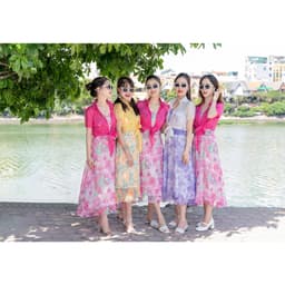 Thumbnail Đầm hoa SEFA kèm áo khoác chất liệu lụa tơ cao cấp, đầm đi biển đầm voan hoa áo sơ mi cổ đức khoác 3