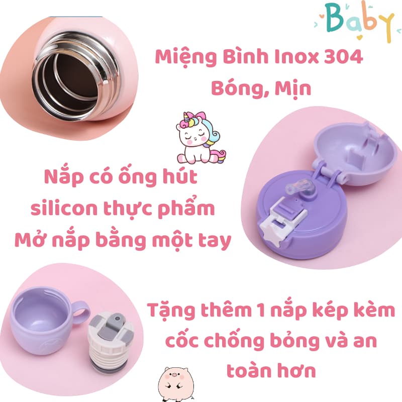 Ảnh Bình nước cho bé có ống hút giữ nhiệt nóng lạnh 24h Yeahcook 3