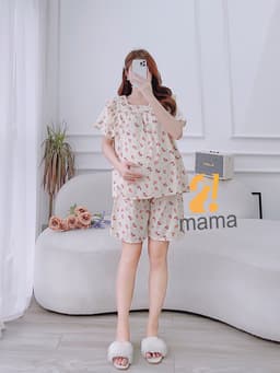 Thumbnail Bộ đồ bầu lửng  2MAMA chất đũi, mềm mịn, 3 tầng cộc tay mùa hè sau sinh cho mẹ V222 3