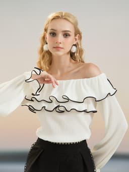 Thumbnail Áo Tay Dài Trễ Vai Bèo Tầng Chất Dập Ly Sang Trọng Dễ Thương  - EDINI - A1583 2