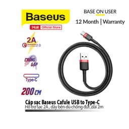 Thumbnail Cáp sạc Baseus Cafule USB to TypeC hỗ trợ truyền dữ liệu cho Android/15/15 ProMax/15 Pro/16pro/16promax (0.5m/1m/2m/3m) 2