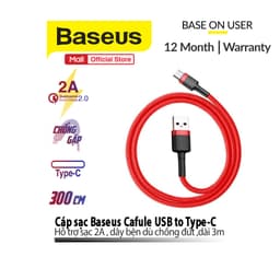Thumbnail Cáp sạc Baseus Cafule USB to TypeC hỗ trợ truyền dữ liệu cho Android/15/15 ProMax/15 Pro/16pro/16promax (0.5m/1m/2m/3m) 3