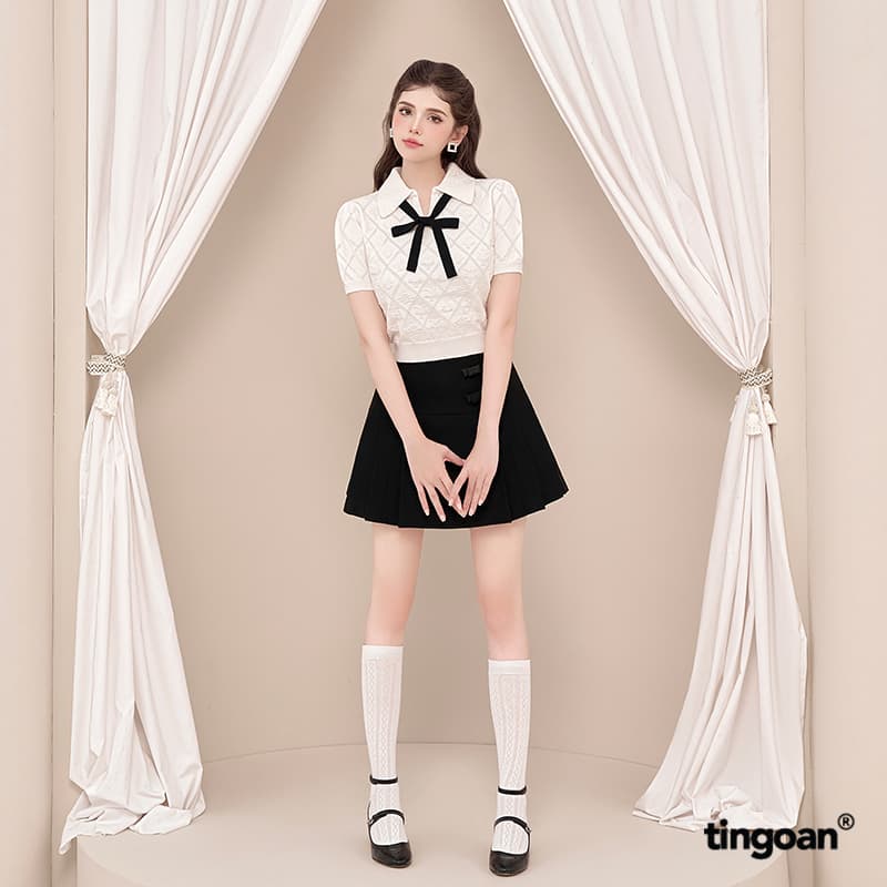 Ảnh TINGOAN® - Áo len kem crop bề mặt len hoạ tiết quả trám buộc nơ YURI YURI TOP/WH PHIÊN BẢN MỚI NHẤT T6/2024 3