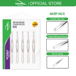 Thumbnail Vỉ 5 Cây Nhíp Nhổ Lông Mày, Lông Mũi, Lông Nách, Tóc Bạc Inox KỀM NGHĨA N.C5 - Đầu Xéo 1