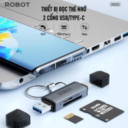 Thumbnail Thiết Bị Đọc Thẻ Nhớ SD/ MicroSD ROBOT CR202/CR202S Hai Đầu Type-C Và USB 3.0 Tốc Độ Truyền Cao Vỏ Kim Loại Nhôm Cao Cấp 2