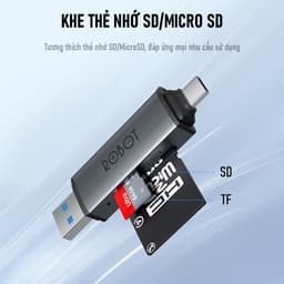 Thumbnail Thiết Bị Đọc Thẻ Nhớ SD/ MicroSD ROBOT CR202/CR202S Hai Đầu Type-C Và USB 3.0 Tốc Độ Truyền Cao Vỏ Kim Loại Nhôm Cao Cấp 3