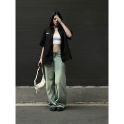 Thumbnail Áo Sơ Mi Kaki Basic Màu Đen Chi tiết Thêu - Brand TSUN Chính Hãng Oversize Shirt - UNISEX 4
