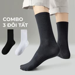 Thumbnail Combo 3 đôi tất trơn cổ cao dễ phối đồ, Set 3 đôi tất cao cổ G2 màu đen hoặc trắng bằng cotton hàng VNXK 1