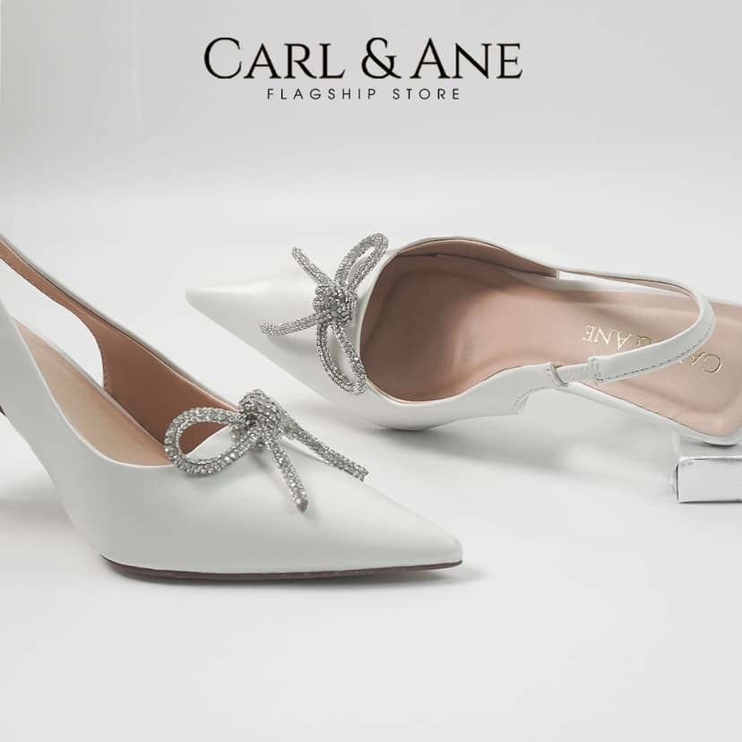 Ảnh Carl & Ane - Giày mũi nhọn đính đá pha lê sang trọng dự tiệc cao 8cm màu trắng - WD008 4