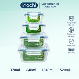 Thumbnail Hộp thuỷ tinh chữ nhật Inochi Nikko, thiết kế nắp kín chống rò rỉ, sử dụng được trong lò nướng, hộp đựng cơm cao cấp 1