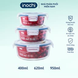 Thumbnail Hộp thuỷ tinh tròn Inochi nhiều dung tích, hộp đựng cơm văn phòng, hộp thủy tinh có nắp đậy 1