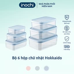 Thumbnail Bộ 6 hộp thực phẩm chữ nhật inochi, Nhựa PP an toàn, chịu nhiệt 140 độ C, dễ tẩy rửa k bám mùi, hộp đựng cơm văn phòng 1