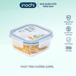 Thumbnail Hộp thuỷ tinh vuông Inochi Nikko 520 ml sử dụng được trong lò vi sóng, nắp đậy thông minh thiết kế thoát nhiệt 1