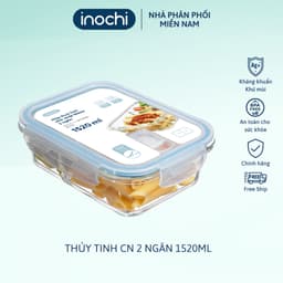 Thumbnail Hộp thủy tinh chữ nhật 2 ngăn 1520 ml, đựng thức ăn văn phòng, sử dụng được trong lò vi sóng. Hộp thủy tinh đựng cơm 1
