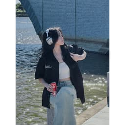 Thumbnail Áo Sơ Mi Kaki Basic Màu Đen Chi tiết Thêu - Brand TSUN Chính Hãng Oversize Shirt - UNISEX 2