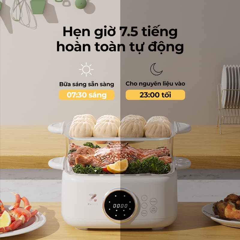Ảnh Nồi hấp nồi lẩu điện đa năng 2 tầng ZOLELE nấu lẩu, nấu canh, hấp bánh bao ES931 9.3L - Chính hãng 4