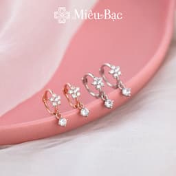 Thumbnail Bông tai bạc nữ Miêu Bạc khuyên tai hoa 5 cánh đính đá 2 màu 1 chiếc chất liệu bac 925 phụ kiện trang sức nữ MB28 1
