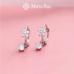 Thumbnail Bông tai bạc nữ Miêu Bạc khuyên tai hoa 5 cánh đính đá 2 màu 1 chiếc chất liệu bac 925 phụ kiện trang sức nữ MB28 2