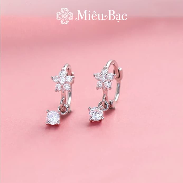 Ảnh Bông tai bạc nữ Miêu Bạc khuyên tai hoa 5 cánh đính đá 2 màu 1 chiếc chất liệu bac 925 phụ kiện trang sức nữ MB28 2