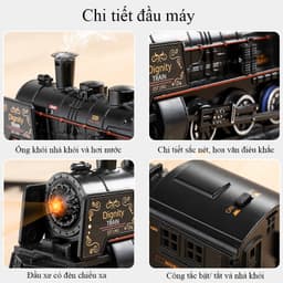 Thumbnail Bộ đồ chơi đường ray xe lửa cổ điển KAVY phun được khói chất liệu hợp kim có nhạc và đèn 2