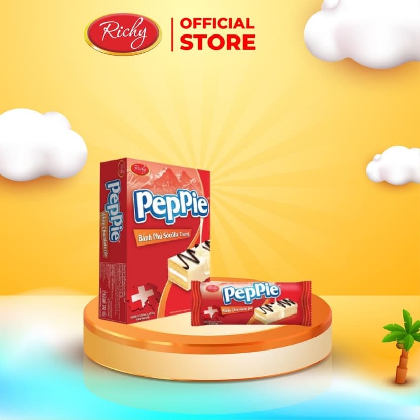Ảnh Bánh Peppie Richy phủ socola trắng hộp 3 (45g) bánh bông lan kem bơ sữa 1