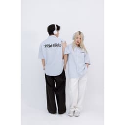 Thumbnail Áo Sơ Mi Tay Ngắn Kẻ Sọc Teelab Graffiti Unisex Form Oversize Local Brand màu Xanh SS049 3