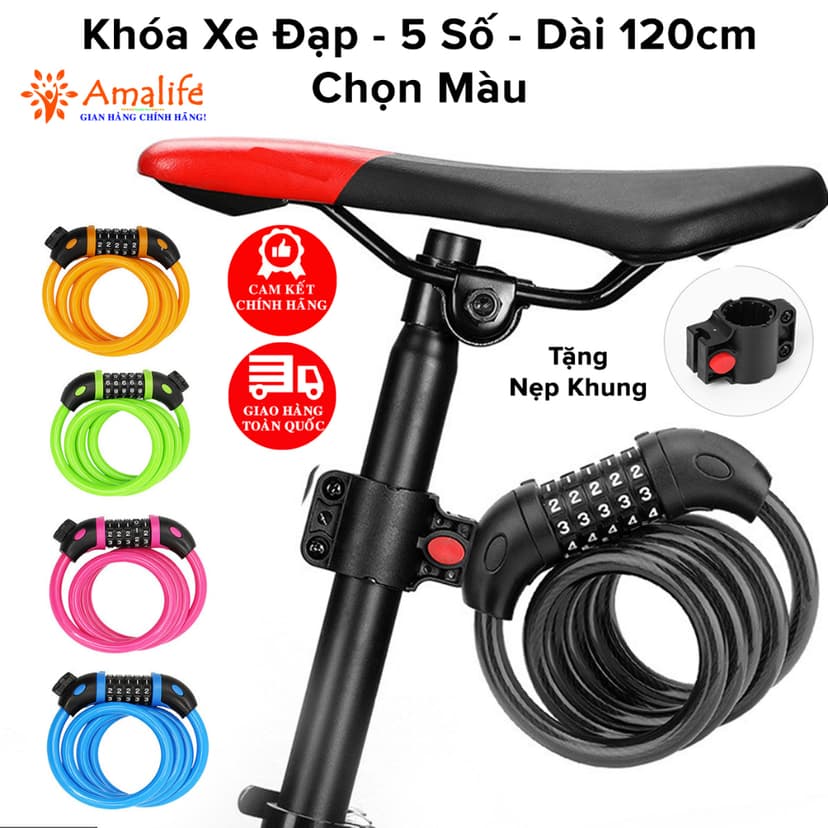 Ảnh Khóa Xe Đạp Dây Lõi Thép 5 Số Dài 120cm – Chọn Màu – Bộ Khóa Xe Máy Thông Minh Chống Trộm Cao Cấp Chính Hãng Amalife 1
