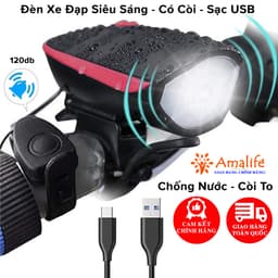 Thumbnail Đèn Còi Xe Đạp Thể Thao Siêu Sáng Kèm Pin Sạc USB LED T6 Chống Nước – Đèn Còi 140db 3 Chế Độ Sáng Chính hãng Amalife 1