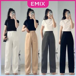 Thumbnail Quần công sở nữ ống suông lưng cao EMIX khóa trước chất tuyết mưa Quan09/P0K1+2 1