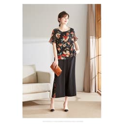 Thumbnail Set Trung Niên Nữ MAI THY S901, Bộ Đồ Áo Voan Hoa Phối Quần Lụa 9 Tấc Ngắn Tay Sang Trọng | Thời Trang Trung Niên U40 3